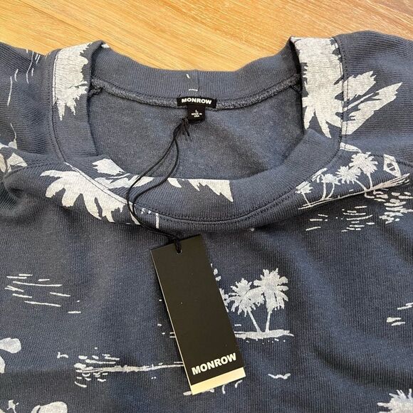 MONROW Blue Tropical Print Top Size Large - Picture 4 of 8